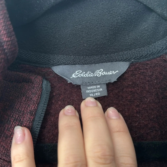 Men's Maroon Red Fleece Lined Eddie Bauer Quarter Zip Pullover Sweater Size XL - Picture 3 of 6